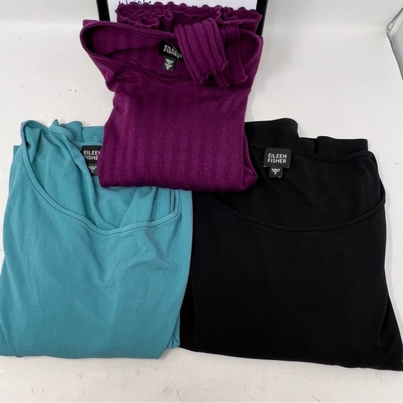 Eileen Fisher 2 Silk 1 Moreno Wool Long Sleeve Scoop Neck Tops Bundle Lot Size S - Picture 2 of 13